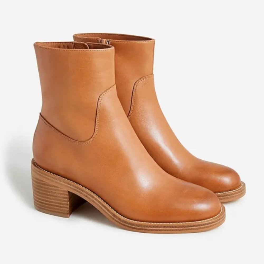 J. Crew Stacked Heel Ankle Boot in Burnished Sand Size 7